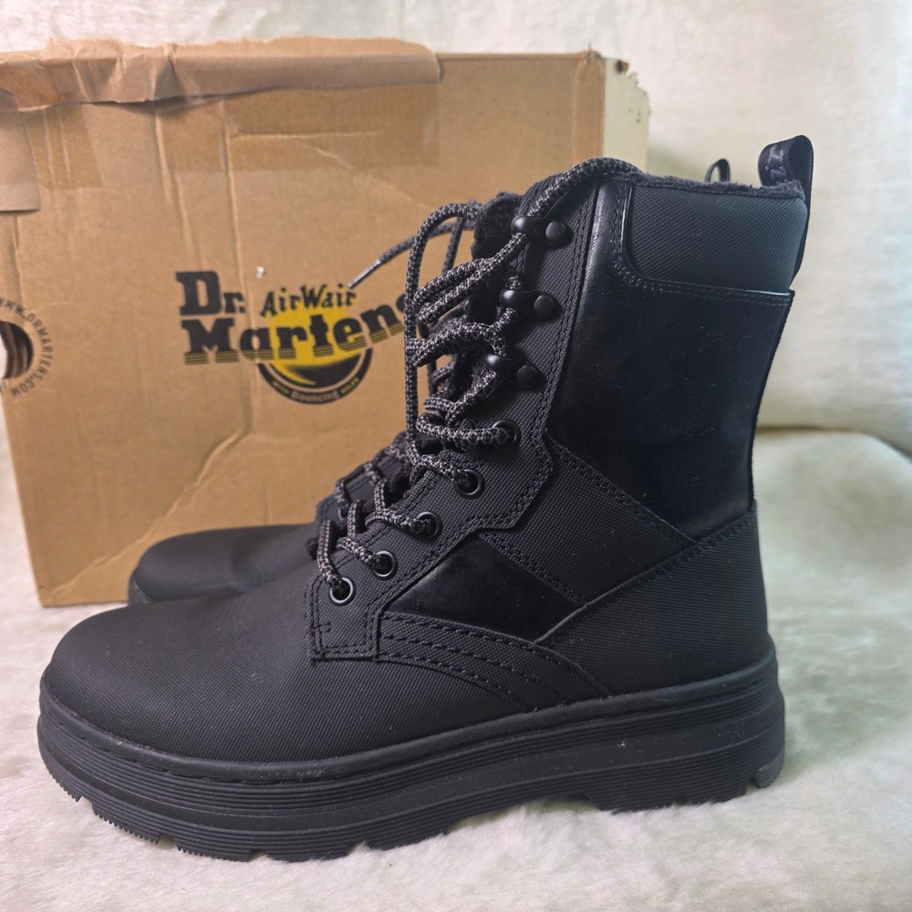 Dr. Martens Iowa Black Ripstop Nylon Combat Boots Faux Fur Lined Womens 8 NEW